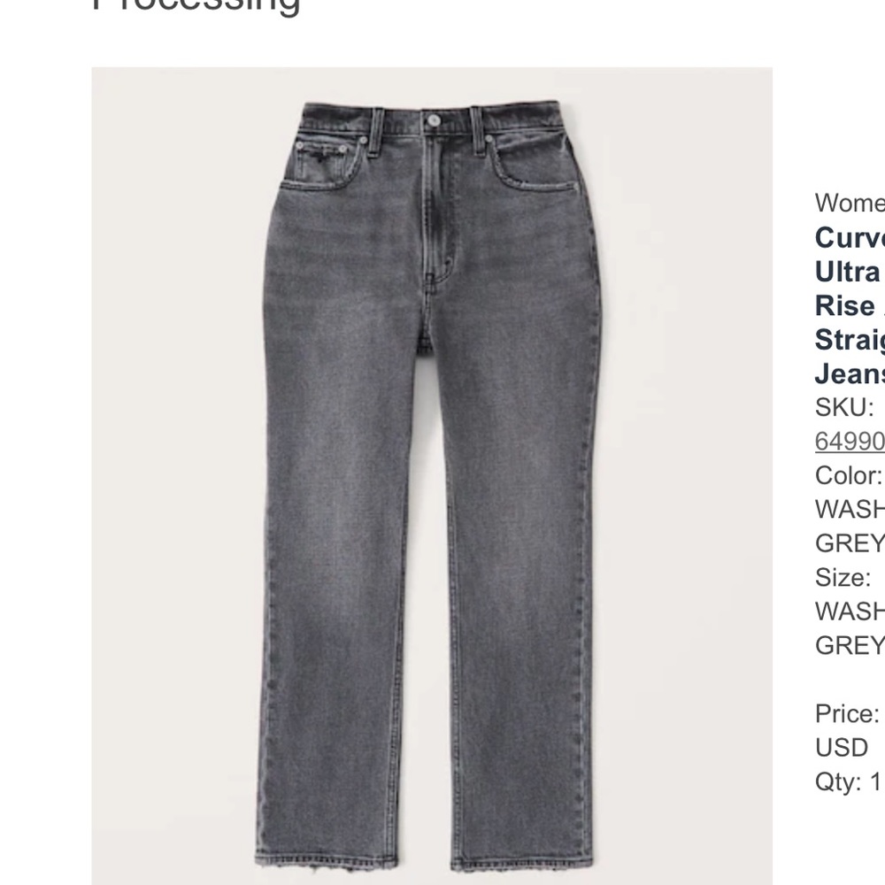 Abercrombie and Fitch curve love ultra high rise straight in grey